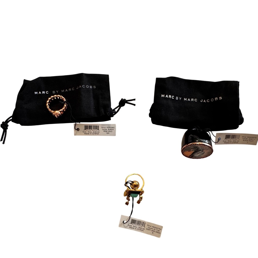 Marc by Marc Jacobs Ring Bundle Set Rose Gold Jade Green Portrait 3 Pieces NWT - Picture 1 of 8